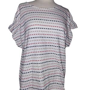 Loft Outlet White Embroidery Striped Short Sleeve Top Women's XL EUC 100% Cotton